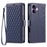 For iPhone 17 Leather Case Rhombus Texture Wallet Stand Phone Cover with Wrist Strap - Blue - 1