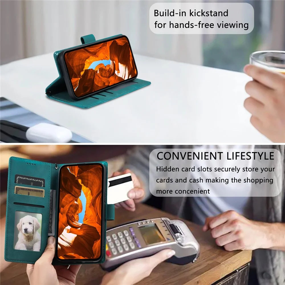 For iPhone Air Case Imprinted Totem Skin Feel Wallet Leather Phone Cover with Hand Strap - Mint Green - 7