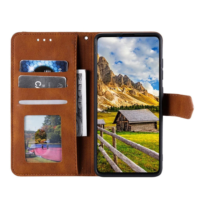 For iPhone 18 Pro / 17 Pro Leather Case Splicing Stitching Wallet Phone Cover with Wrist Strap - Brown - 3