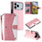 For iPhone 18 Pro Max / 17 Pro Max Leather Case Splicing Stitching Wallet Phone Cover with Wrist Strap - Rose Gold - 1