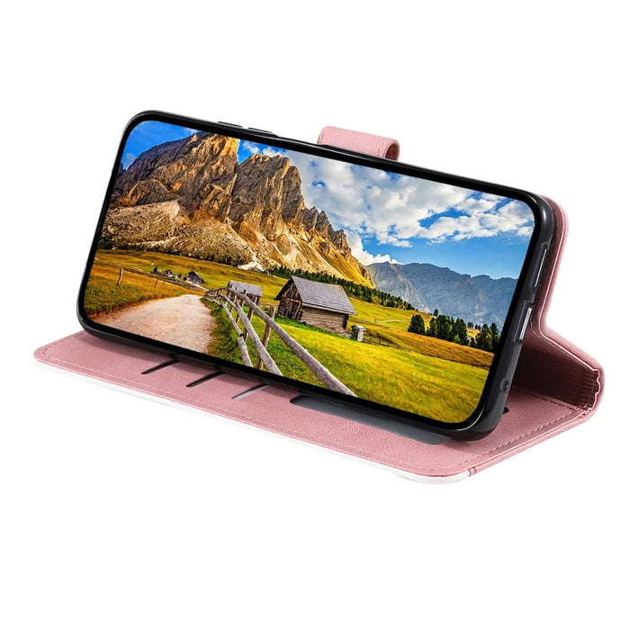 For iPhone 18 Pro Max / 17 Pro Max Leather Case Splicing Stitching Wallet Phone Cover with Wrist Strap - Rose Gold - 3