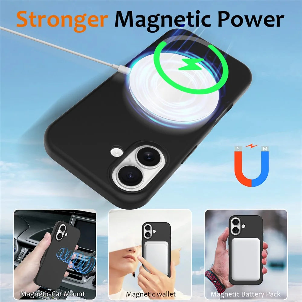 For iPhone 17 Case Compatible with MagSafe Anti-Drop Liquid Silicone Phone Cover - Black - 3
