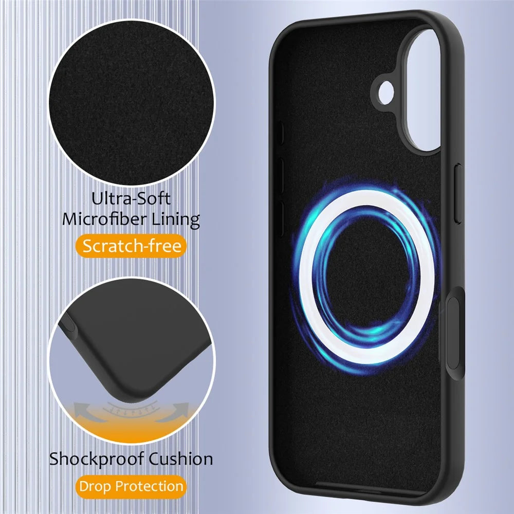 For iPhone 17 Case Compatible with MagSafe Anti-Drop Liquid Silicone Phone Cover - Black - 7