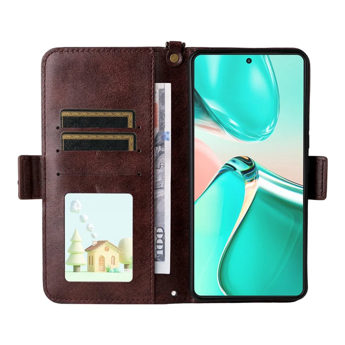 For Asus Zenfone 12 Ultra 5G Leather Case Magnetic Closure Wallet Stand Phone Cover with Crossbody Strap - Brown - 2