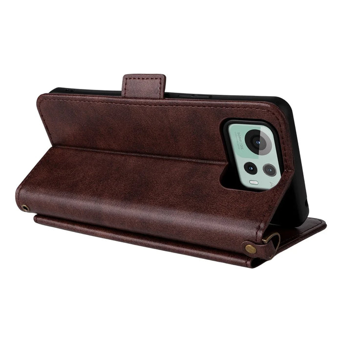 For Asus Zenfone 12 Ultra 5G Leather Case Magnetic Closure Wallet Stand Phone Cover with Crossbody Strap - Brown - 4