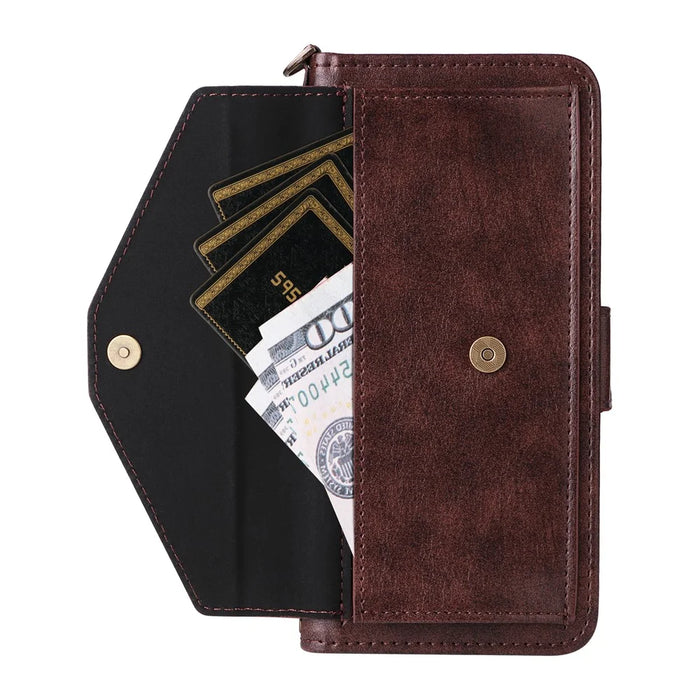 For Asus Zenfone 12 Ultra 5G Leather Case Magnetic Closure Wallet Stand Phone Cover with Crossbody Strap - Brown - 6
