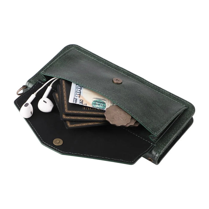For Samsung Galaxy S25 Leather Case Magnetic Closure Wallet Stand Phone Cover with Crossbody Strap - Green - 6