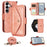 For Samsung Galaxy S25+ Leather Case Magnetic Closure Wallet Stand Phone Cover with Crossbody Strap - Pink - 1