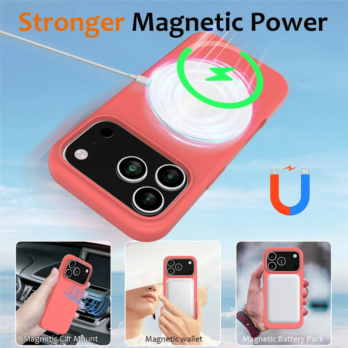 For iPhone 18 Pro / 17 Pro Case Compatible with MagSafe Anti-Drop Liquid Silicone Phone Cover - Hot Pink - 3
