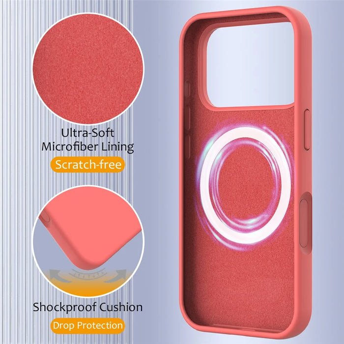 For iPhone 18 Pro / 17 Pro Case Compatible with MagSafe Anti-Drop Liquid Silicone Phone Cover - Hot Pink - 7