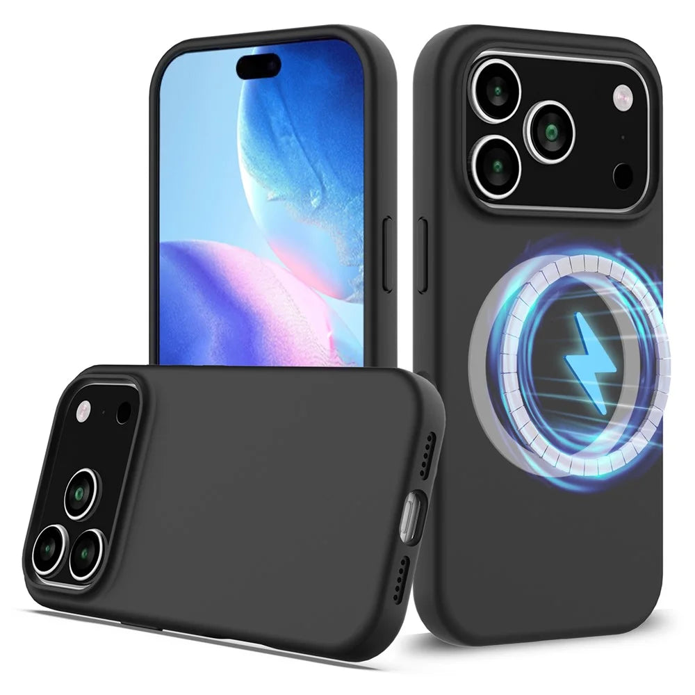 For iPhone 18 Pro Max / 17 Pro Max Case Compatible with MagSafe Anti-Drop Liquid Silicone Phone Cover - Black - 1