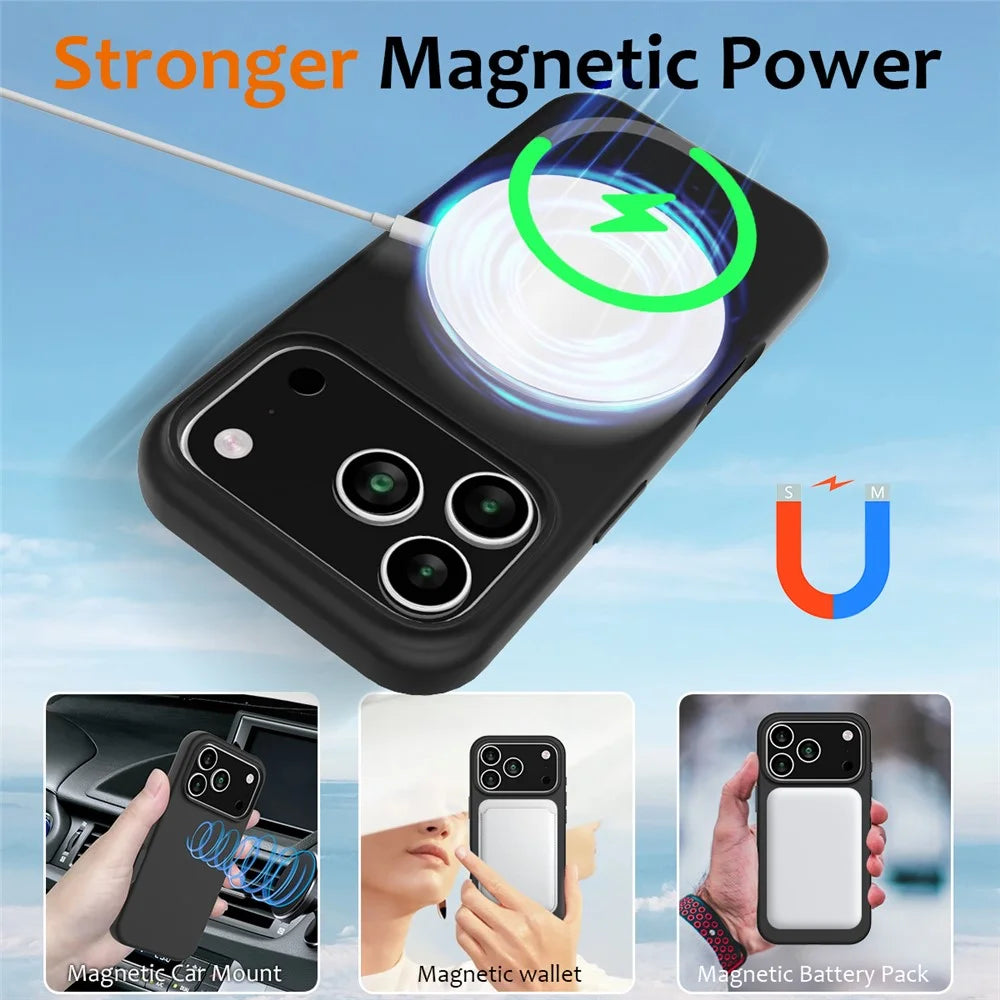 For iPhone 18 Pro Max / 17 Pro Max Case Compatible with MagSafe Anti-Drop Liquid Silicone Phone Cover - Black - 3