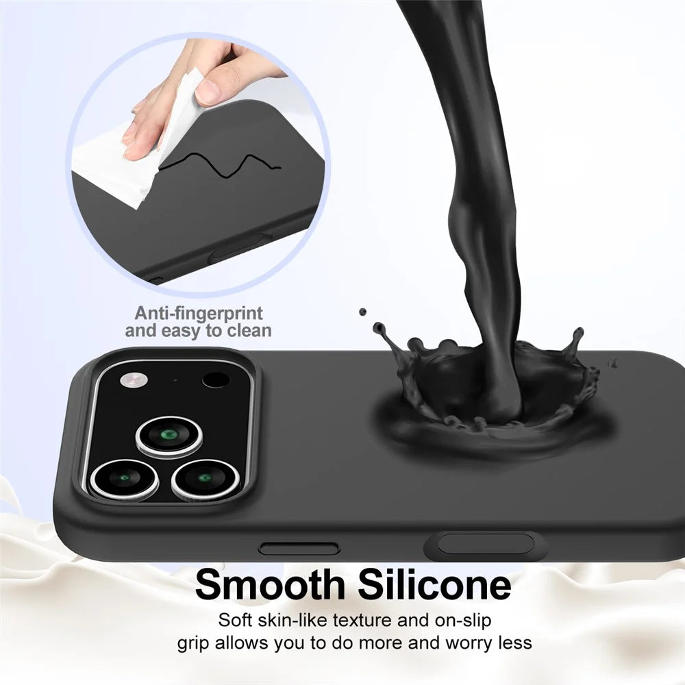 For iPhone 18 Pro Max / 17 Pro Max Case Compatible with MagSafe Anti-Drop Liquid Silicone Phone Cover - Black - 5