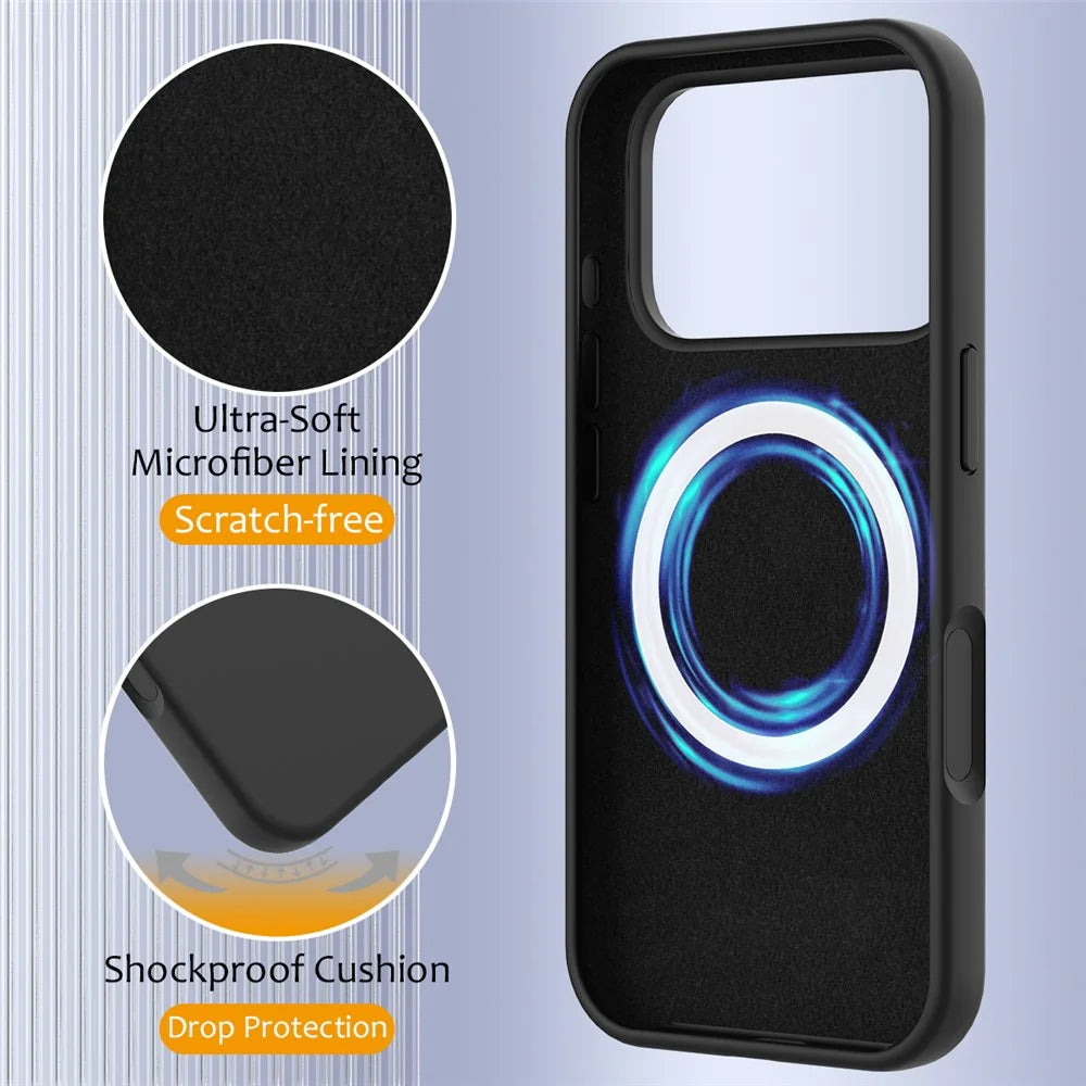 For iPhone 18 Pro Max / 17 Pro Max Case Compatible with MagSafe Anti-Drop Liquid Silicone Phone Cover - Black - 7