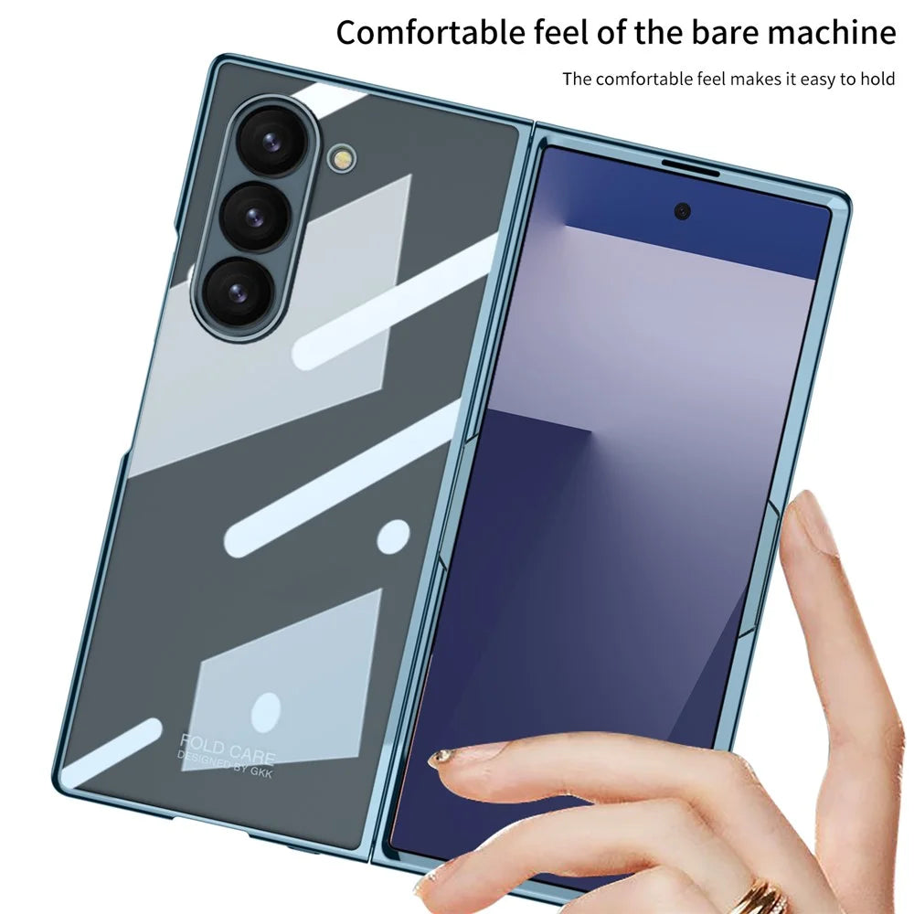 GKK For Samsung Galaxy Z Fold7 5G Case Electroplating Hard PC Tempered Glass Phone Cover with Screen Film - Green - 3