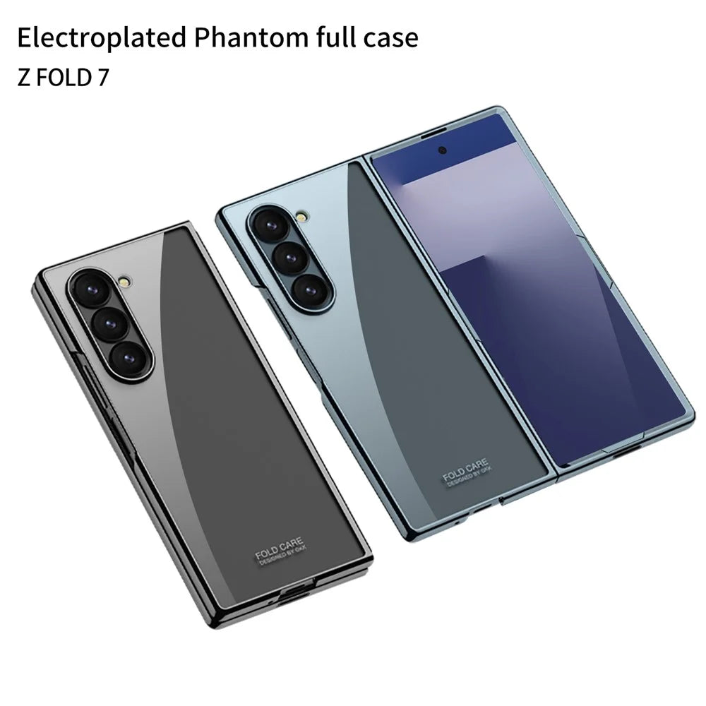 GKK For Samsung Galaxy Z Fold7 5G Case Electroplating Hard PC Tempered Glass Phone Cover with Screen Film - Green - 7