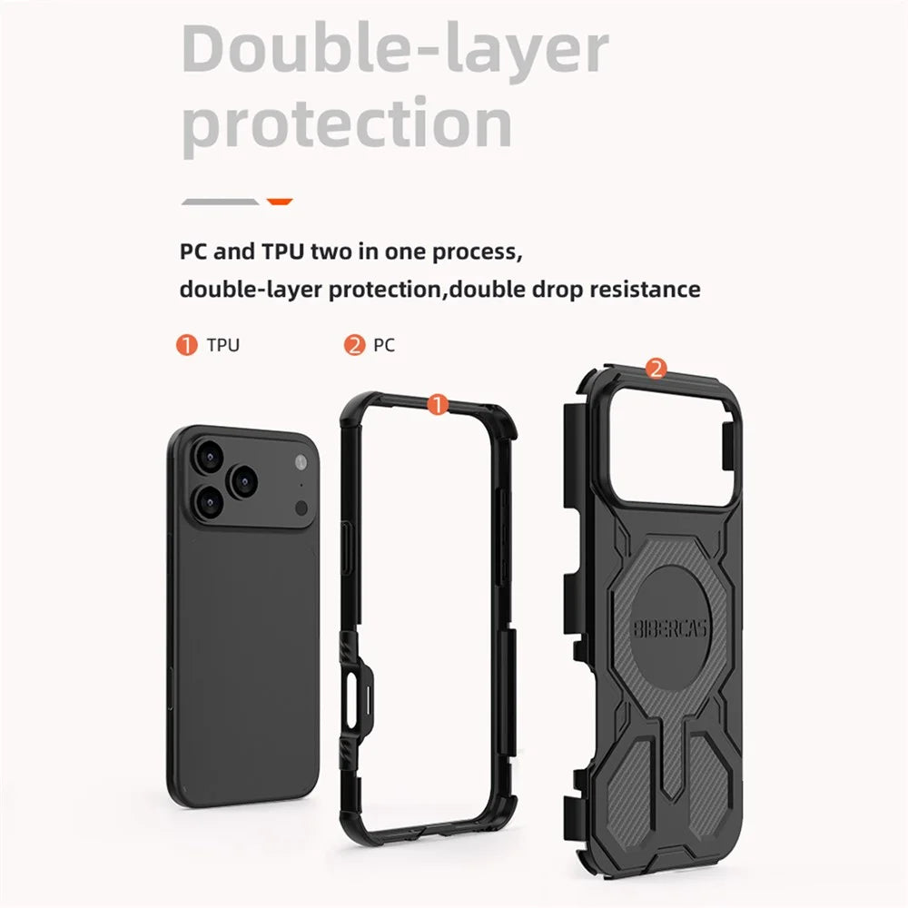 BIBERCAS J-16 Series For iPhone 18 Pro / 17 Pro Case Compatible with MagSafe Anti Drop TPU + PC Phone Cover - Black - 6