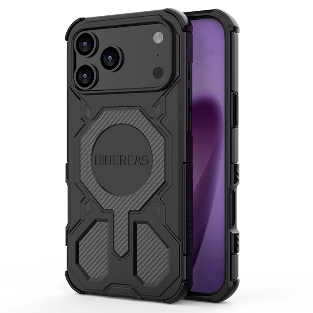 BIBERCAS J-16 Series For iPhone 18 Pro Max / 17 Pro Max Case Compatible with MagSafe Anti Drop TPU + PC Phone Cover - Black - 1
