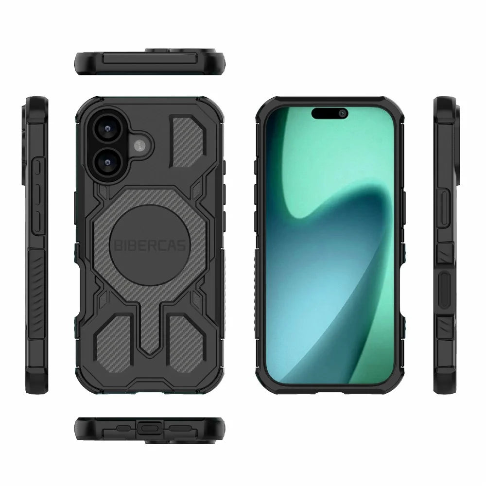 BIBERCAS J-16 Series For iPhone 17 Case Compatible with MagSafe Anti Drop TPU + PC Phone Cover - Black - 6