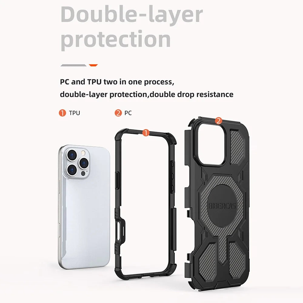 BIBERCAS J-16 Series For iPhone 16 Pro Case Compatible with MagSafe Anti Drop TPU + PC Phone Cover - Black - 6