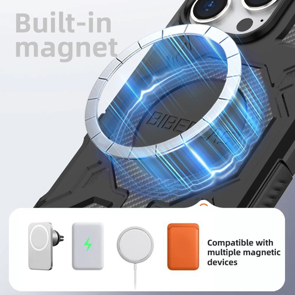 BIBERCAS J-16 Series For iPhone 16 Pro Max Case Compatible with MagSafe Anti Drop TPU + PC Phone Cover - Black - 4