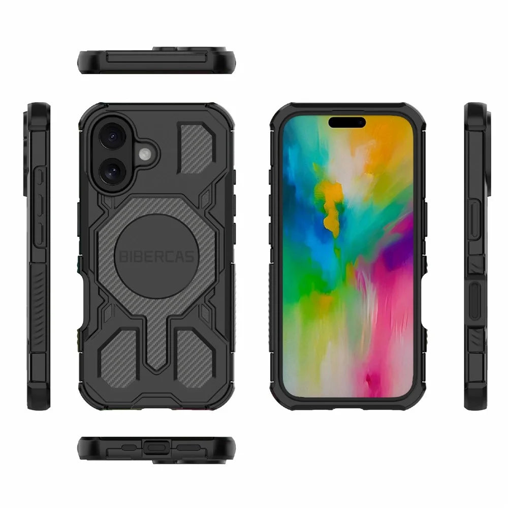 BIBERCAS J-16 Series For iPhone 16 Case Compatible with MagSafe Anti Drop TPU + PC Phone Cover - Black - 6