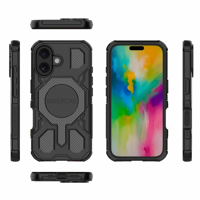 BIBERCAS J-16 Series For iPhone 16 Case Compatible with MagSafe Anti Drop TPU + PC Phone Cover - Black - 6