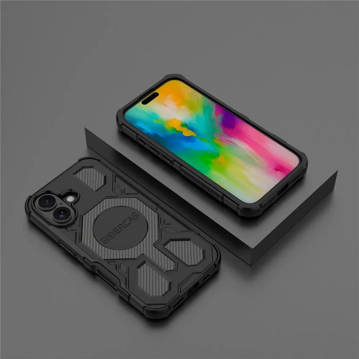 BIBERCAS J-16 Series For iPhone 16 Case Compatible with MagSafe Anti Drop TPU + PC Phone Cover - Black - 7