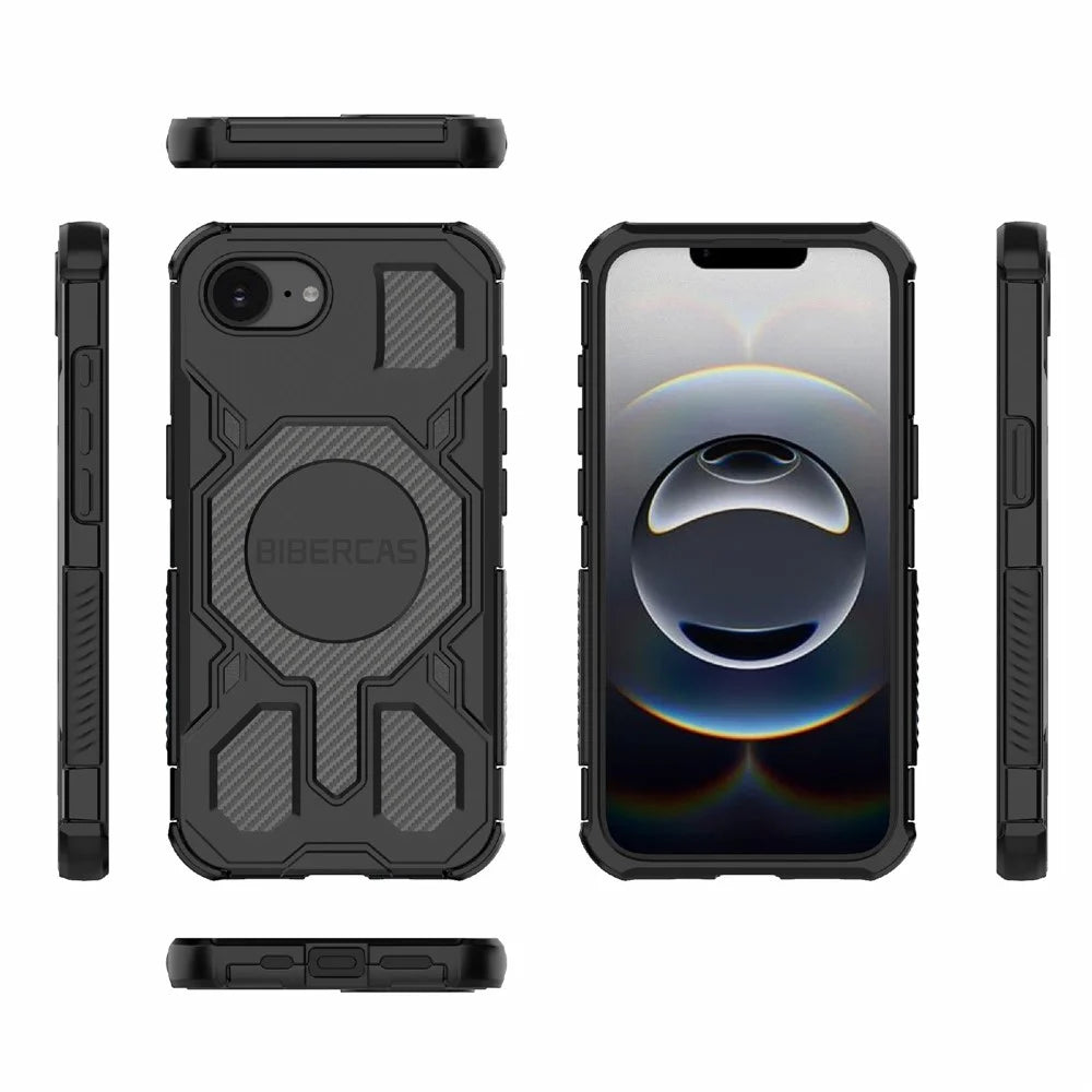 BIBERCAS J-16 Series For iPhone 17e / 16e Case Compatible with MagSafe Anti Drop TPU + PC Phone Cover - Black - 6