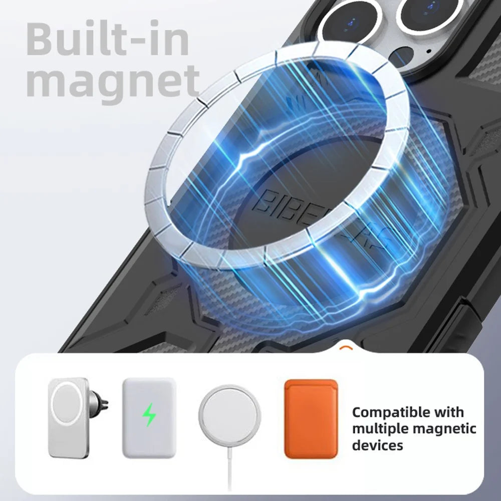 BIBERCAS J-16 Series For iPhone 13 Pro Max Case Compatible with MagSafe Anti Drop TPU + PC Phone Cover - Black - 4