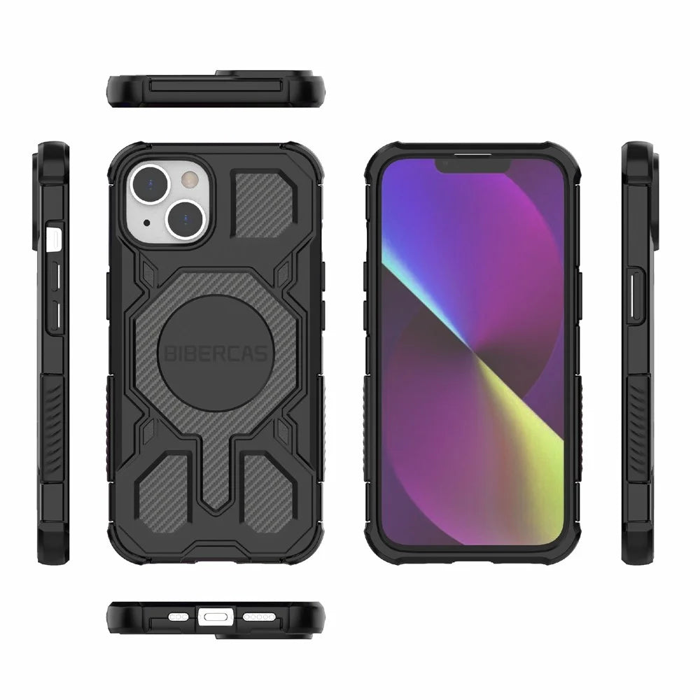 BIBERCAS J-16 Series For iPhone 14  /  13 Case Compatible with MagSafe Anti Drop TPU + PC Phone Cover - Black - 6