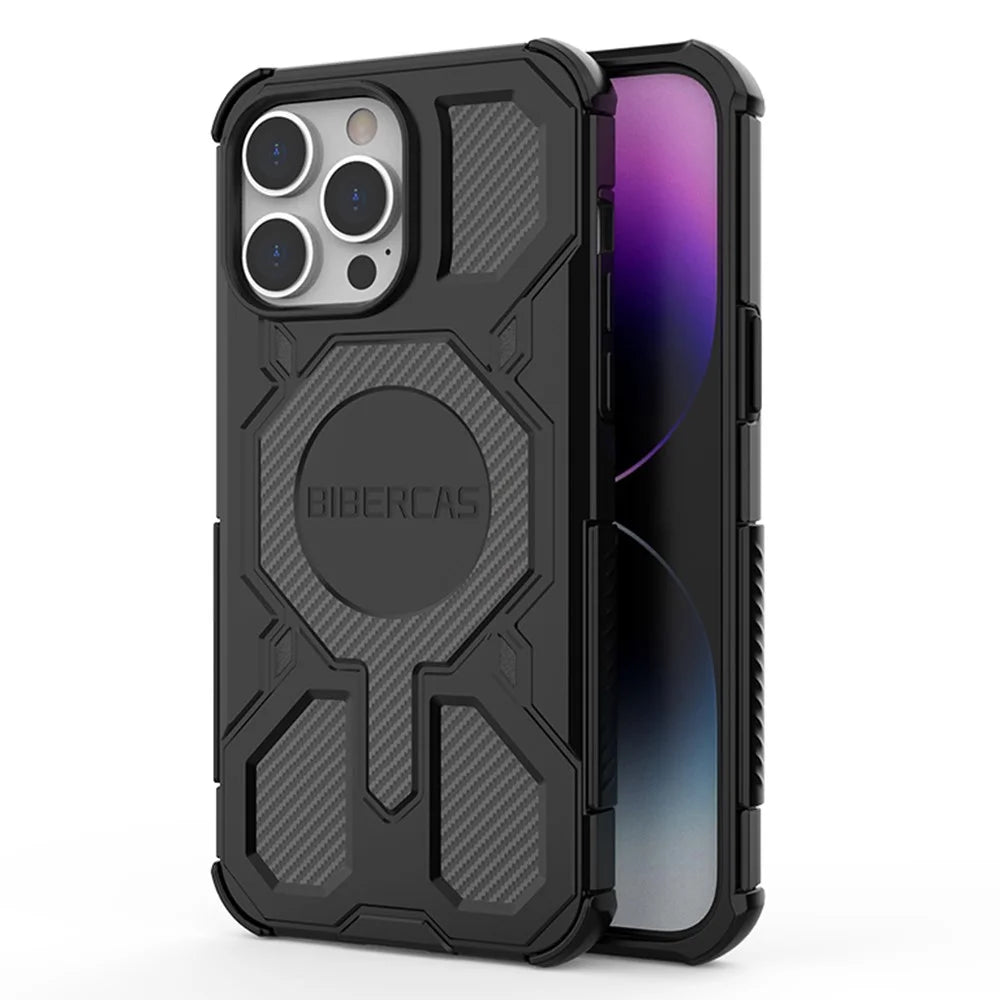 BIBERCAS J-16 Series For iPhone 14 Pro Case Compatible with MagSafe Anti Drop TPU + PC Phone Cover - Black - 1