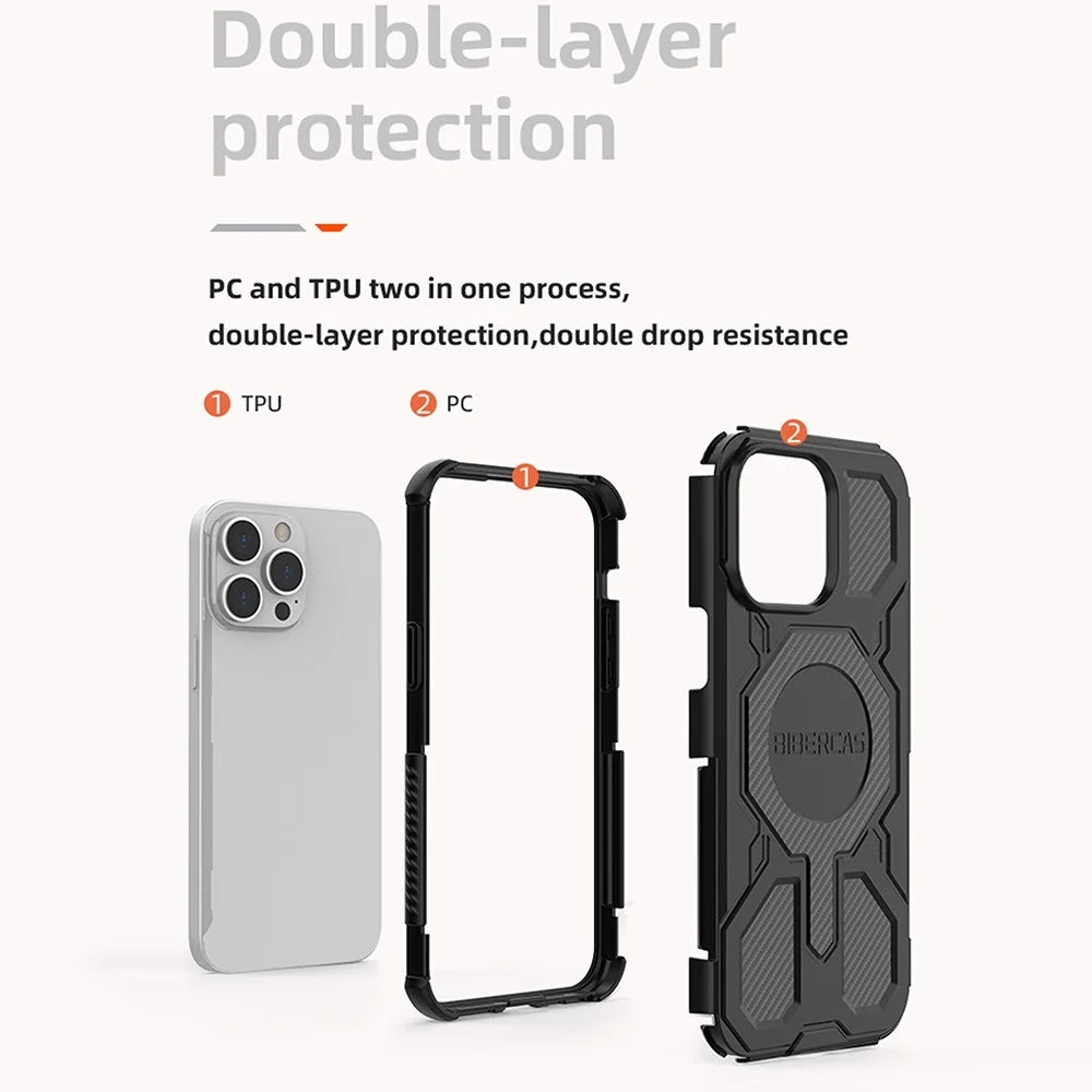 BIBERCAS J-16 Series For iPhone 14 Pro Max Case Compatible with MagSafe Anti Drop TPU + PC Phone Cover - Black - 6