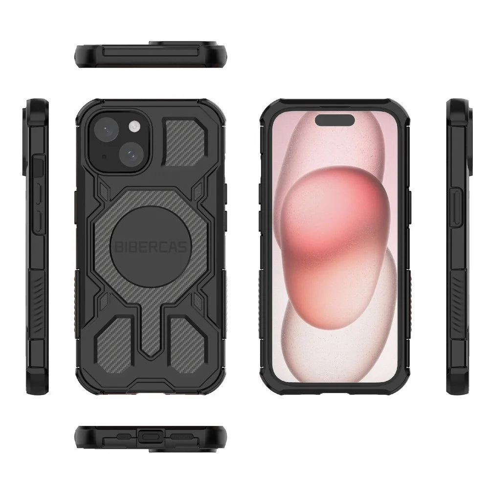 BIBERCAS J-16 Series For iPhone 15 Case Compatible with MagSafe Anti Drop TPU + PC Phone Cover - Black - 6