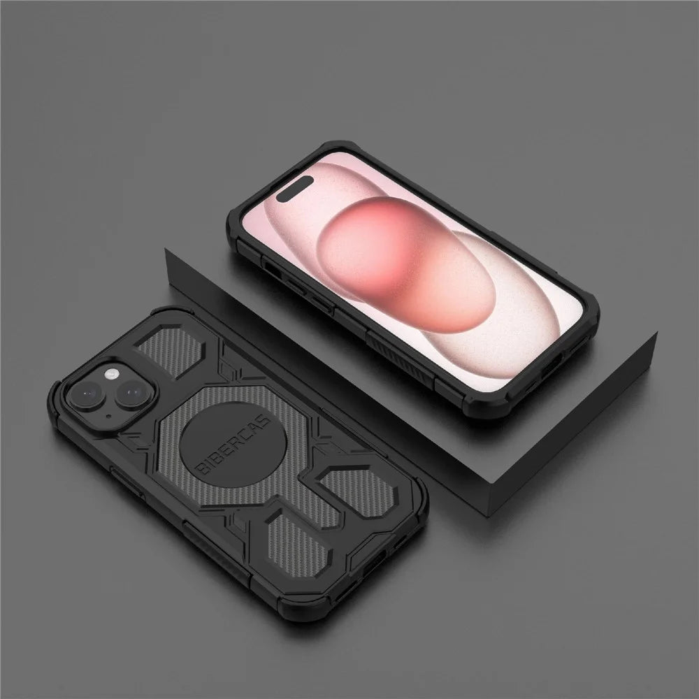 BIBERCAS J-16 Series For iPhone 15 Case Compatible with MagSafe Anti Drop TPU + PC Phone Cover - Black - 7
