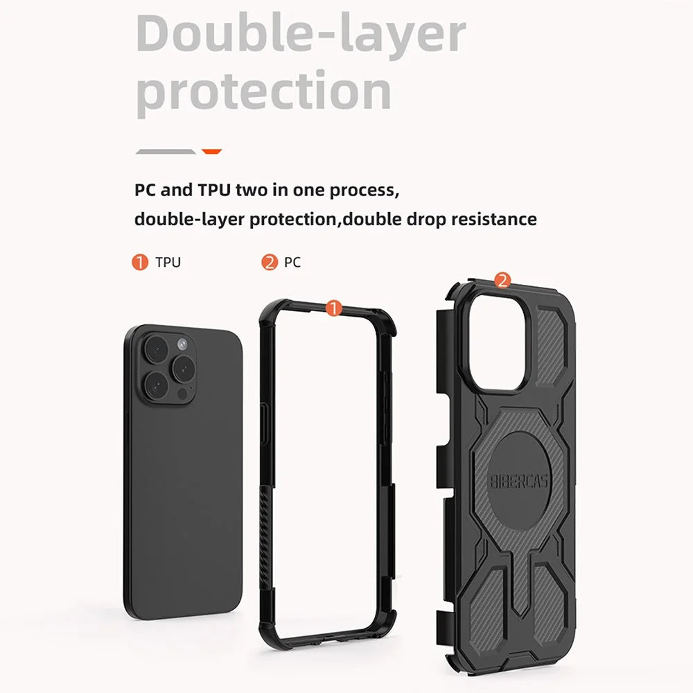 BIBERCAS J-16 Series For iPhone 15 Pro Case Compatible with MagSafe Anti Drop TPU + PC Phone Cover - Black - 6