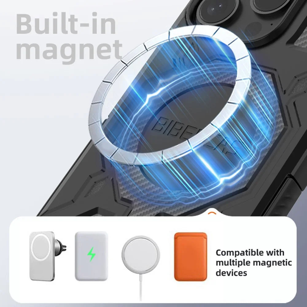 BIBERCAS J-16 Series For iPhone 15 Pro Max Case Compatible with MagSafe Anti Drop TPU + PC Phone Cover - Black - 4