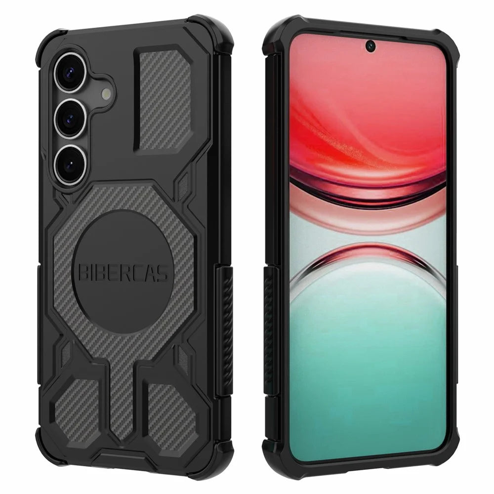 BIBERCAS J-16 Series For Samsung Galaxy S25+ Magnetic Case Anti Drop TPU + PC Phone Cover - Black - 1