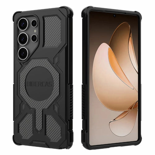 BIBERCAS J-16 Series For Samsung Galaxy S25 Ultra Magnetic Case Anti Drop TPU + PC Phone Cover - Black - 1