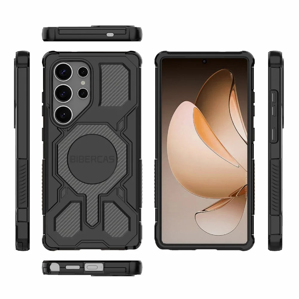 BIBERCAS J-16 Series For Samsung Galaxy S25 Ultra Magnetic Case Anti Drop TPU + PC Phone Cover - Black - 6