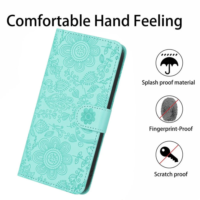 For iPhone 17 Case Flower Imprint Leather Flip Wallet Phone Cover with Wrist Strap - Light Green - 6