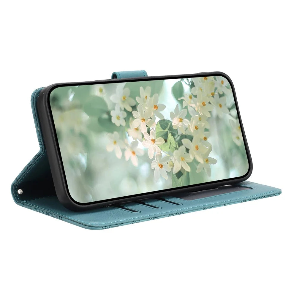 For iPhone Air Case Flower Imprint Leather Flip Wallet Phone Cover with Wrist Strap - Blackish Green - 3