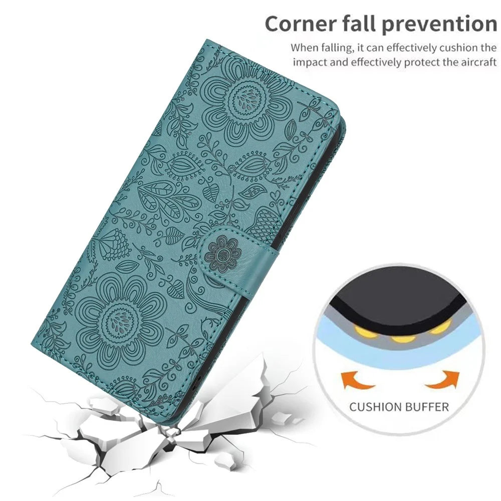 For iPhone Air Case Flower Imprint Leather Flip Wallet Phone Cover with Wrist Strap - Blackish Green - 5