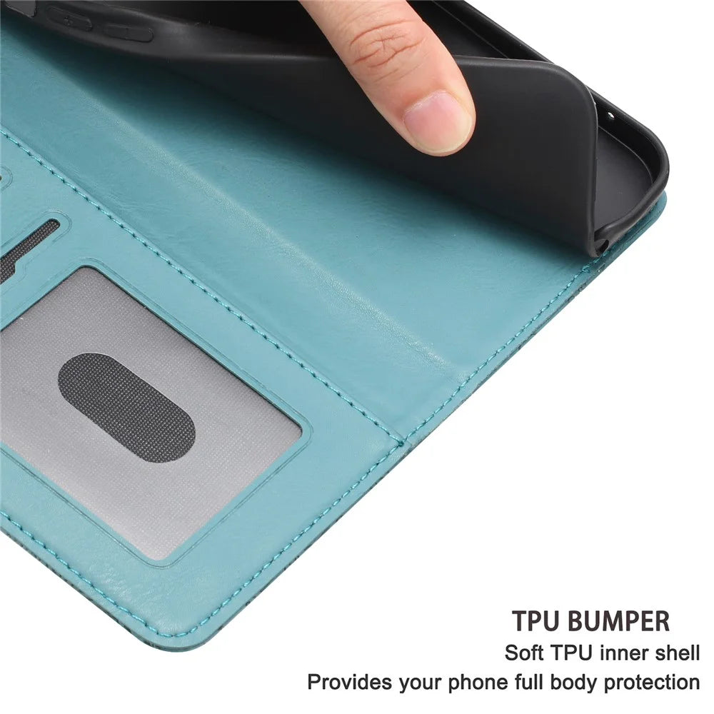 For iPhone Air Case Flower Imprint Leather Flip Wallet Phone Cover with Wrist Strap - Blackish Green - 7