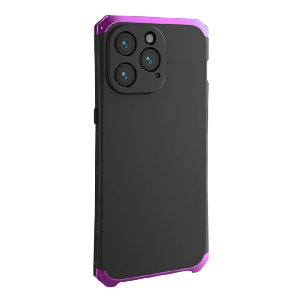 For iPhone 14 Pro 3-Piece Design Hybrid Phone Case Heavy Duty Protection PC+Metal Shockproof Armor Cover - Black  /  Purple - 2