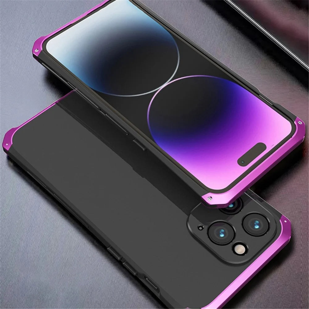 For iPhone 14 Pro 3-Piece Design Hybrid Phone Case Heavy Duty Protection PC+Metal Shockproof Armor Cover - Black  /  Purple - 3