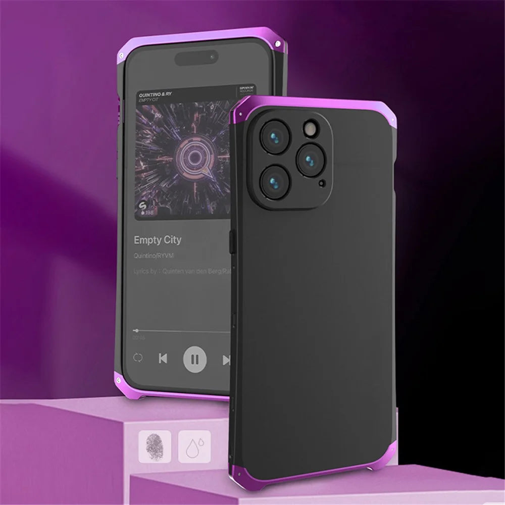 For iPhone 14 Pro 3-Piece Design Hybrid Phone Case Heavy Duty Protection PC+Metal Shockproof Armor Cover - Black  /  Purple - 5