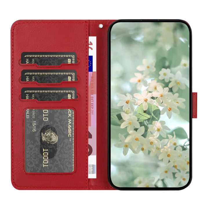 For iPhone 17 Pro Max Case Flower Imprint Leather Flip Wallet Phone Cover with Wrist Strap - Red - 2