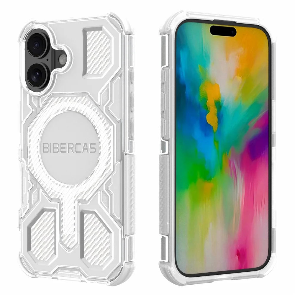 BIBERCAS J-16 Transparent Series For iPhone 16 Case Compatible with MagSafe TPU + PC Phone Cover - Transparent - 1