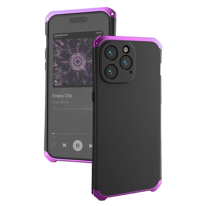 For iPhone 14 Pro Max Metal Frame Phone Case 3-Piece Design Hard PC Shockproof Protection Cover - Black  /  Purple - 1